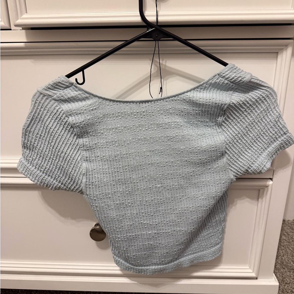 PacSun Light Blue Ribbed Scoop Neck Crop Top - Picture 2 of 3